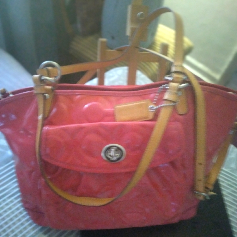 COACH Embossed Leather Pink Shoulder Bag
